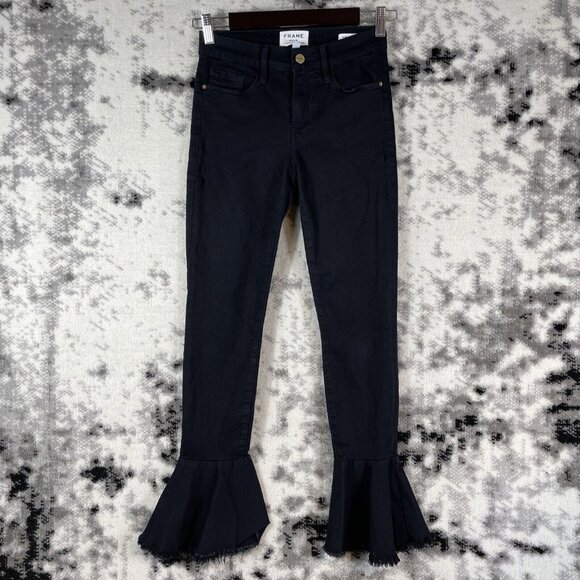 Frame Le Skinny De Jeanne Flare Leg‎ Womens Size 25 Black Cotton Polyester - Picture 1 of 13